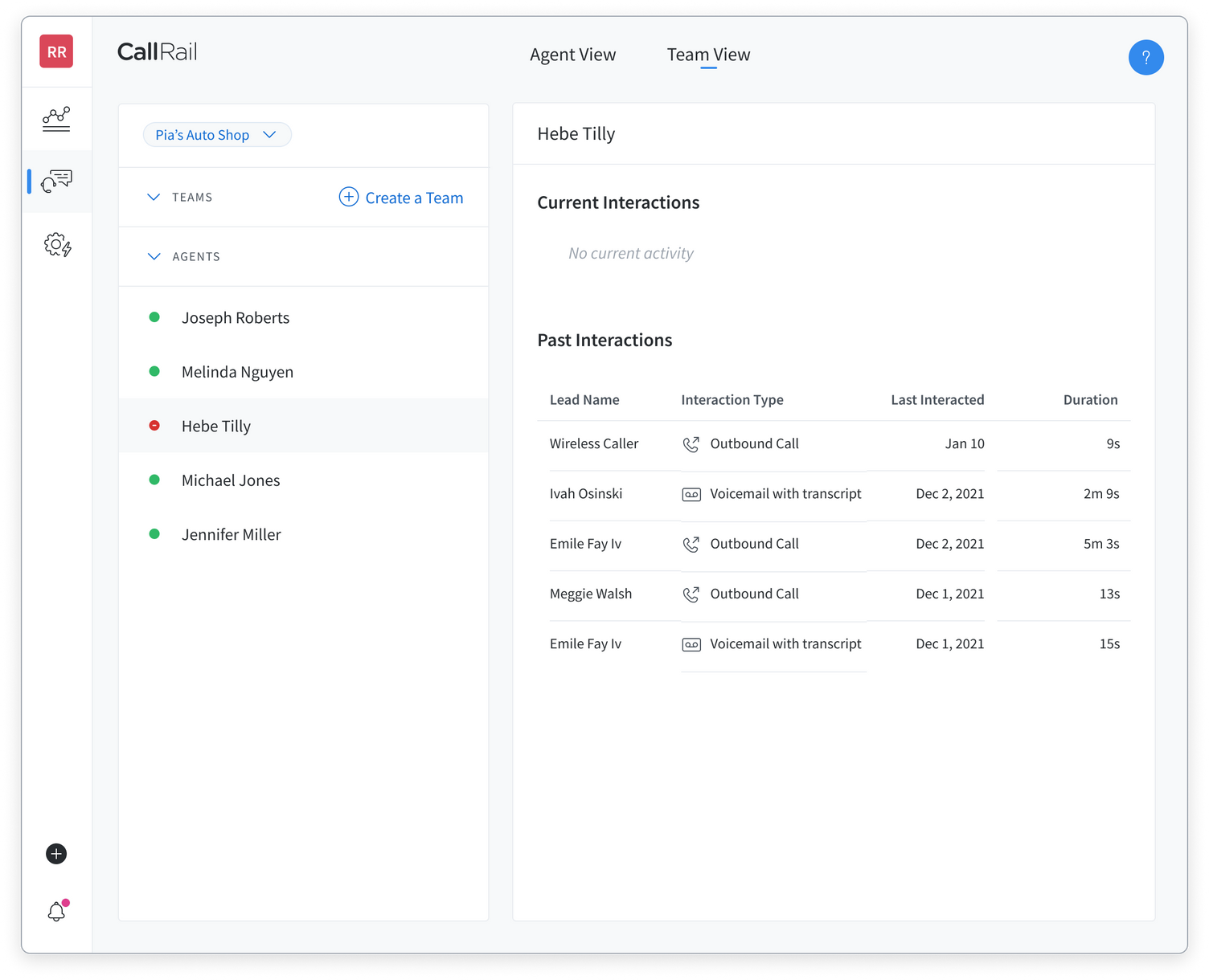 Team View in Lead Center CallRail Help Center